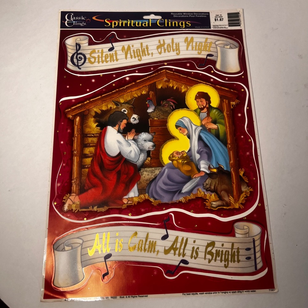 Vintage 2001 Classic Clings Nativity Spiritual Window‎ Clings Silent Night 71221